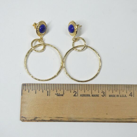 Etrusca 925 Italy Earrings Gold Plated w/Blue Lapis Vintage Large Circles - Picture 5 of 8